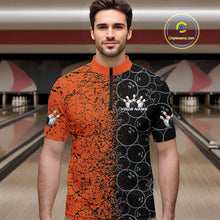 Load image into Gallery viewer, Custom Black And Orange Splatter Bowling Ball Pattern Bowling Team Quarter-Zip Shirts For Men IPHW9791