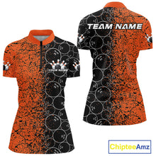 Load image into Gallery viewer, Custom Black And Orange Bowling Ball Pattern Bowling Team Women Quarter-Zip Shirts IPHW9791