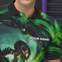 Load image into Gallery viewer, Custom Green Flame Skull Bowling Polo Shirts For Men, Bowling Tournament Bowling Team Shirt IPHW8467