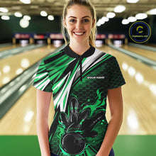 Load image into Gallery viewer, Custom Green Flame Bowling Jerseys For Women, Hexagon Bowling Team Tournament Shirt IPHW10558