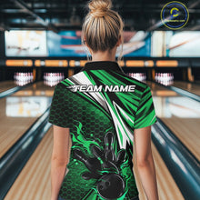 Load image into Gallery viewer, Custom Green Flame Bowling Jerseys For Women, Hexagon Bowling Team Tournament Shirt IPHW10558