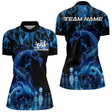 Load image into Gallery viewer, Custom Black Blue Flame Scorpion Zodiac Bowling Women Quarter-Zip Shirt Bowler Outfit IPHW8972