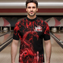Load image into Gallery viewer, Custom Black And Red Flame Scorpio Zodiac Bowling Men Quarter-Zip Shirts, Scorpion Bowler Outfit IPHW8973