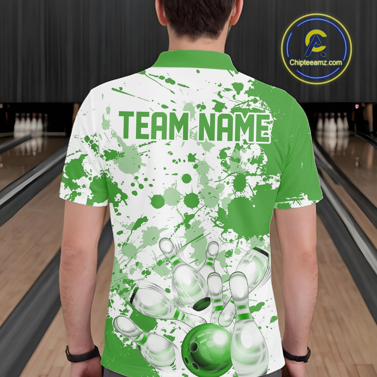 Custom Green Splatter Bowling Team League Shirts For Men, Bowling Jerseys Bowler Outfit IPHW10594