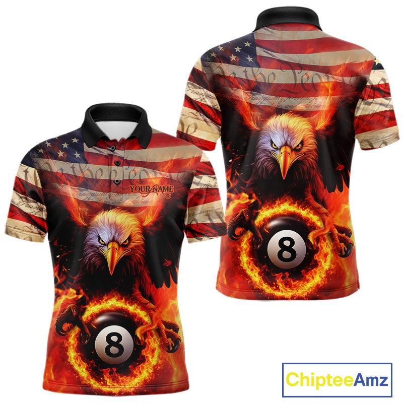 Custom Patriotic Eagle We The People Flame Billiard Shirt For Men, US Flag 8-Ball Shirt IPHW10601