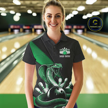 Load image into Gallery viewer, Custom Black And Green Cobra Snake Bowling Team Jerseys, Women Bowling Polo Shirts IPHW11088