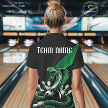 Load image into Gallery viewer, Custom Black And Green Cobra Snake Bowling Team Jerseys, Women Bowling Polo Shirts IPHW11088