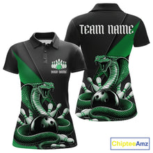 Load image into Gallery viewer, Custom Black And Green Cobra Snake Bowling Team Jerseys, Women Bowling Polo Shirts IPHW11088