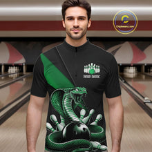 Load image into Gallery viewer, Custom Black And Green Cobra Snake Bowling Team Jerseys, Men Bowling Quarter-Zip Shirts IPHW11088