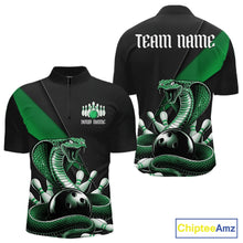 Load image into Gallery viewer, Custom Black And Green Cobra Snake Bowling Team Jerseys, Men Bowling Quarter-Zip Shirts IPHW11088