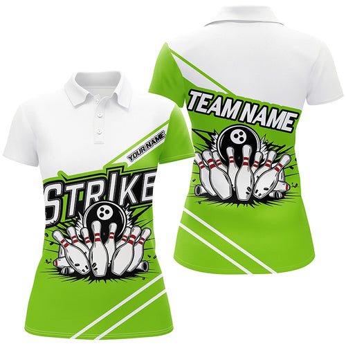 Green Strike Bowling Shirts For Women, Custom Team Name Bowling Jerseys Bowlers Outfits IPHW6692
