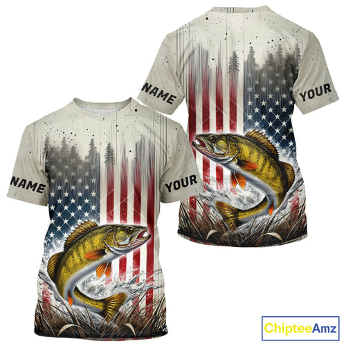 Custom Patriotic US Flag Walleye Fishing T-Shirts, Walleye Fishing Jerseys IPHW9216