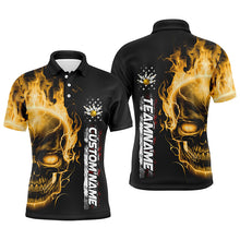 Load image into Gallery viewer, Flame Skull American Flag Custom Team Bowling Shirts For Men, Patriotic Bowling Shirt IPHW5154