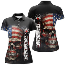 Load image into Gallery viewer, Personalized Skull Bowling Shirt For Women Custom American Flag Bowler Jersey IPHW5158