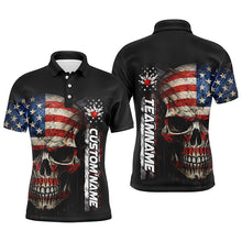 Load image into Gallery viewer, Personalized Skull Bowling Shirt For Men Custom Team&#39;S Name American Flag Bowler Jersey IPHW5158