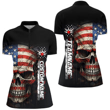 Load image into Gallery viewer, Personalized Skull Bowling Shirt For Women Custom American Flag Bowler Jersey IPHW5158