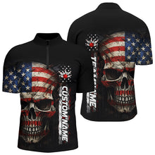Load image into Gallery viewer, Personalized Skull Bowling Shirt For Men Custom Team&#39;S Name American Flag Bowler Jersey IPHW5158