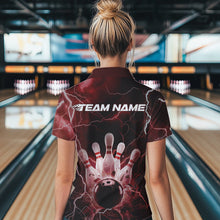 Load image into Gallery viewer, Custom Black And Red Thunder Lightning Bowling Quarter-Zip Shirt For Women, Bowling Jerseys IPHW8514