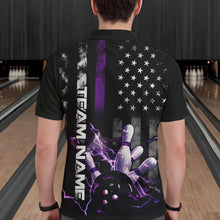 Load image into Gallery viewer, Custom Black And Purple Thin Line American Flag Patriotic US Bowling Team Polo Shirts For Men IPHW8517
