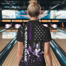 Load image into Gallery viewer, Custom Black And Purple Thin Line American Flag Patriotic US Bowling Polo Shirts For Women IPHW8517