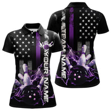 Load image into Gallery viewer, Custom Black And Purple Thin Line American Flag Patriotic US Bowling Polo Shirts For Women IPHW8517