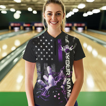 Load image into Gallery viewer, Custom Black And Purple Thin Line American Flag US Bowling Womens Quarter-Zip Shirts IPHW8517