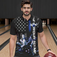 Load image into Gallery viewer, Custom Black And Blue Thin Line American Flag Patriotic US Bowling Team Polo Shirts For Men IPHW8518