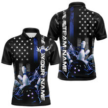 Load image into Gallery viewer, Custom Black And Blue Thin Line American Flag Patriotic US Bowling Team Polo Shirts For Men IPHW8518