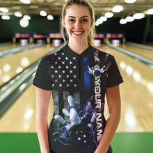 Load image into Gallery viewer, Custom Black And Blue Thin Line American Flag US Bowling Team Quarter-Zip Shirts For Women IPHW8518