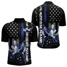 Load image into Gallery viewer, Custom Black And Blue Thin Line American Flag Patriotic US Bowling Team Quarter-Zip Shirts For Men IPHW8518