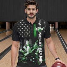 Load image into Gallery viewer, Custom Black And Green Thin Line American Flag Patriotic US Bowling Team Polo Shirts For Men IPHW8519