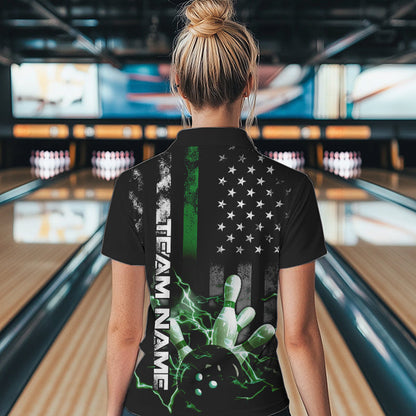 Custom Black And Green Thin Line American Flag US Bowling Team Womens Quarter-Zip Shirts IPHW8519