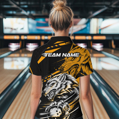 Custom Black And Yellow Wolf Bowling Women Quarter-Zip Shirts, Wolf Bowling League Shirt IPHW8716