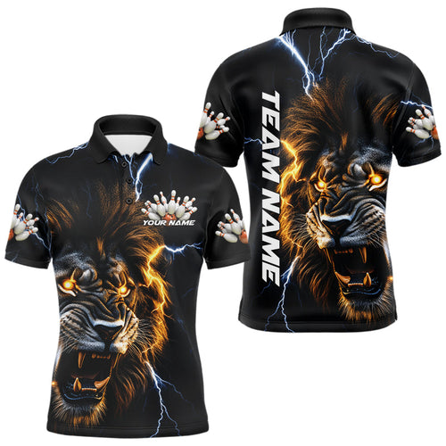 Custom Blue Thunder Lightning Lion Bowling Team Men Polo Shirts, Lion Bowling League Shirt IPHW8986