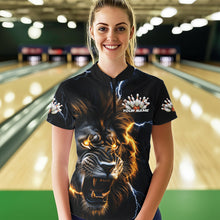 Load image into Gallery viewer, Custom Blue Thunder Lightning Lion Bowling Women Quarter-Zip Shirts, Bowling League Shirt IPHW8986