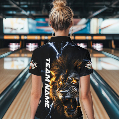 Custom Blue Thunder Lightning Lion Bowling Women Quarter-Zip Shirts, Bowling League Shirt IPHW8986