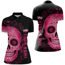 Load image into Gallery viewer, Pink Sugar Skull Tattoo Custom Ladies Team Bowling Polo Shirts, Halloween Team Bowling Jerseys IPHW6713