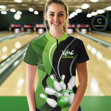 Load image into Gallery viewer, Custom Black And Green Bowling Jerseys, Women Bowling Quarter-Zip Shirt Team Uniform IPHW9225