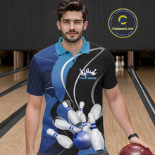 Load image into Gallery viewer, Custom Black And Blue Bowling Jerseys, Men Bowling Polo Shirt Team Uniform IPHW9226