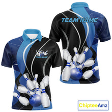 Load image into Gallery viewer, Custom Black And Blue Bowling Jerseys, Men Bowling Polo Shirt Team Uniform IPHW9226