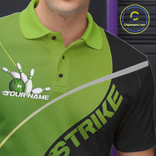 Load image into Gallery viewer, Custom Black And Green Strike Bowling Polo Shirts For Men, Bowler Outfit Team Jerseys IPHW9228
