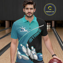 Load image into Gallery viewer, Custom Black And Blue Strike Bowling Polo Shirts For Men, Bowler Outfit Team Jerseys IPHW9229