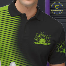 Load image into Gallery viewer, Custom Black And Green Bowling Polo Shirts For Men, Green Bowling Jerseys IPHW9400
