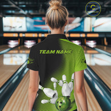 Load image into Gallery viewer, Custom Black And Green Bowling Polo Shirts For Women, Green Bowling Jerseys IPHW9400