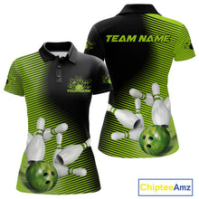 Load image into Gallery viewer, Custom Black And Green Bowling Polo Shirts For Women, Green Bowling Jerseys IPHW9400