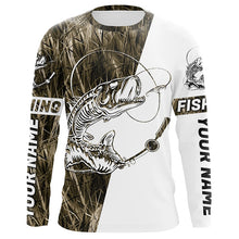 Load image into Gallery viewer, Grass Lake Camo Custom Fish Skull Long Sleeve Fishing Shirts, Fish Skeleton Fishing Jerseys IPHW7035