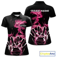 Load image into Gallery viewer, Custom Pink Smoke Bowling Polo Team Shirts For Women, Flame Bowling League Shirt IPHW9564