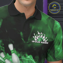 Load image into Gallery viewer, Custom Green Fire Flame Skull Bowling Polo Shirts For Men, Halloween Bowling Outfits IPHW9577