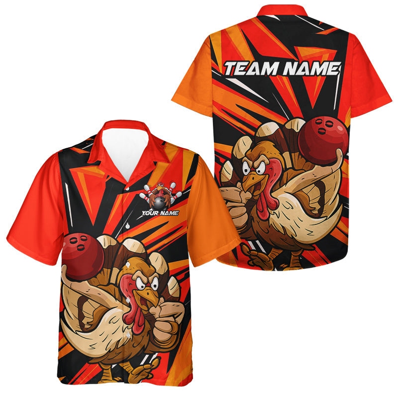 Custom Funny Turkey Bowling Shirts For Men, Orange Thanksgiving Bowling Shirt Team Uniform IPHW7587