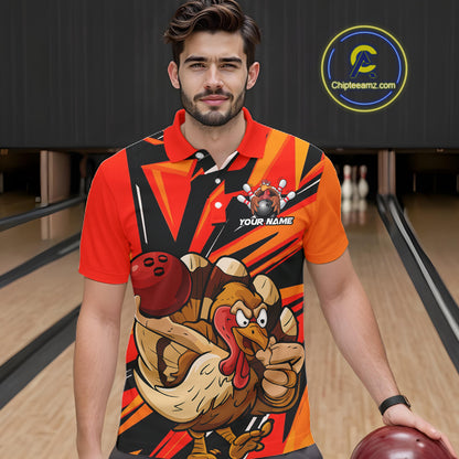Custom Funny Turkey Bowling Shirts For Men, Orange Thanksgiving Bowling Shirt Team Uniform IPHW7587
